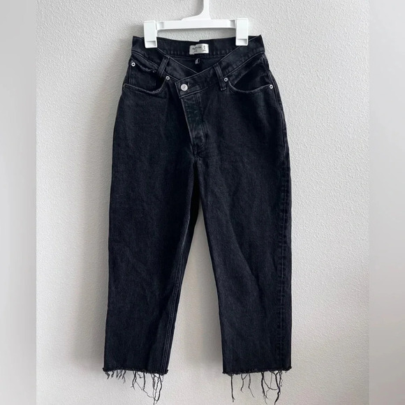 Abercrombie & Fitch Denim - Abercrombie Women’s 0 The Dad High Rise Curve Love Cross Front Black Jeans